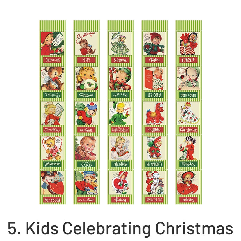 Christmas Cartoon Long Washi Stickers - Tree, Girl, Poster, Snowscape, Santa Claus sku-5