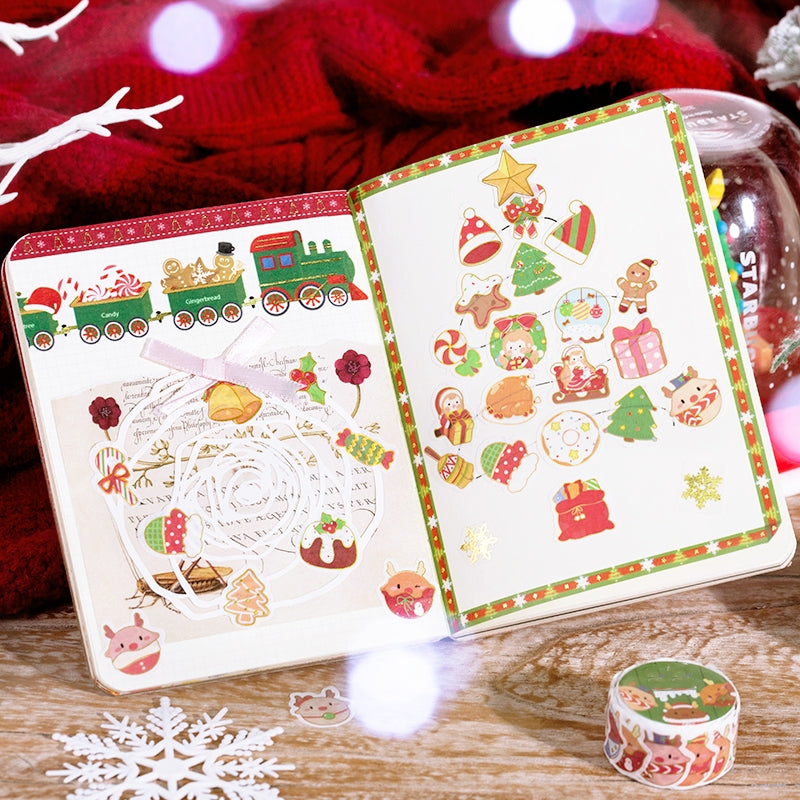 Christmas Cartoon Washi Stickers - Reindeer, Girl, Food, Tree, Snow b5