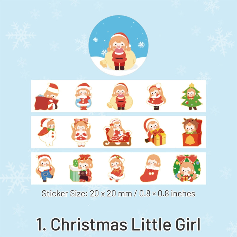 Christmas Cartoon Washi Stickers - Reindeer, Girl, Food, Tree, Snow sku-1