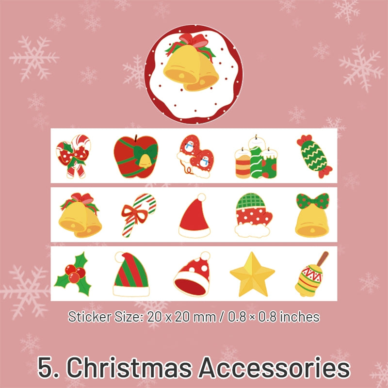 Christmas Cartoon Washi Stickers - Reindeer, Girl, Food, Tree, Snow sku-5