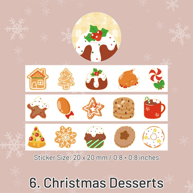 Christmas Cartoon Washi Stickers - Reindeer, Girl, Food, Tree, Snow sku-6