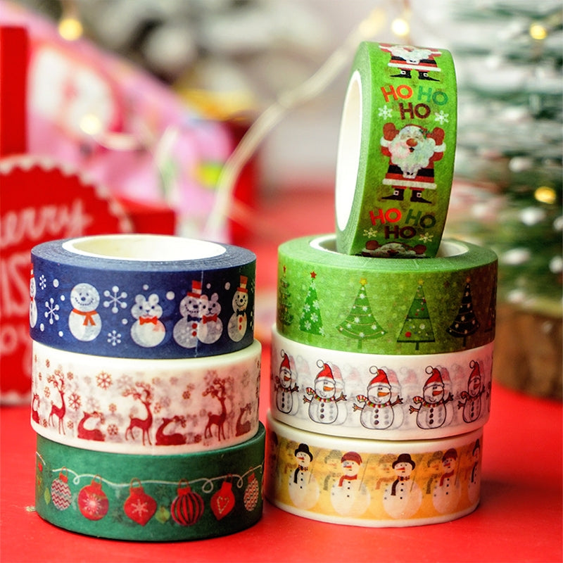 Christmas Cartoon Washi Tape - Ornaments, Snowflake, Snowman, Tree, Words a