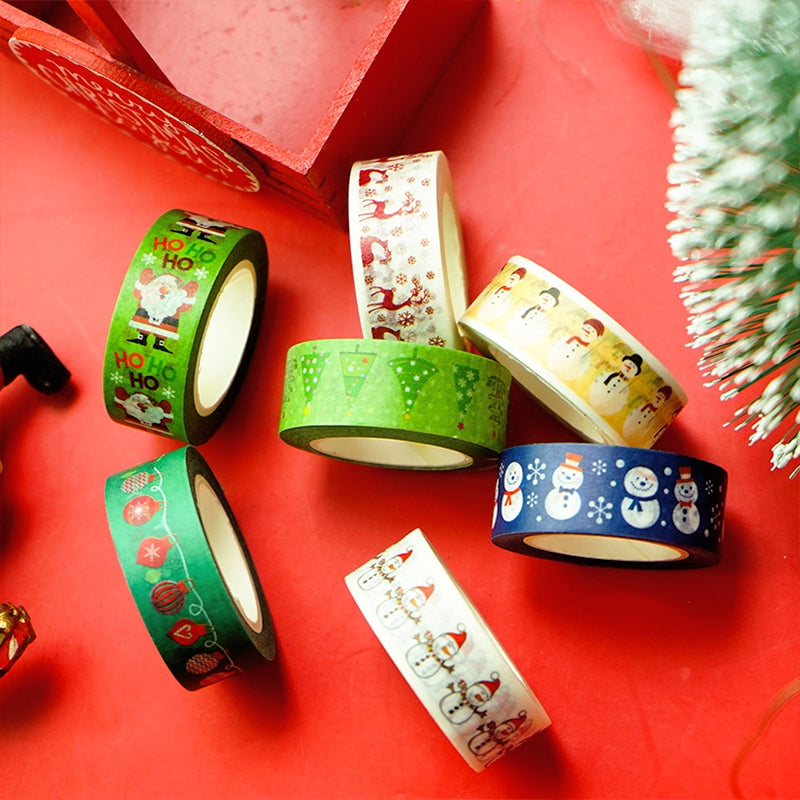 Christmas Cartoon Washi Tape - Ornaments, Snowflake, Snowman, Tree, Words b