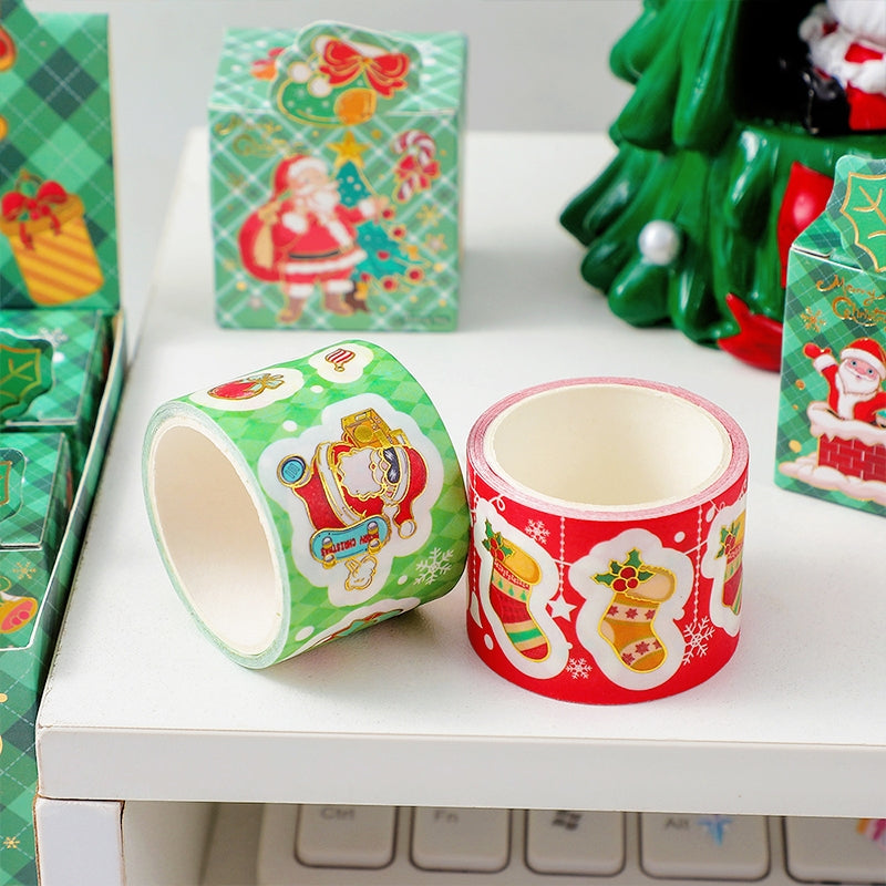 Christmas Cartoon Washi Tape - Santa Claus, Sock, Gift, Train b