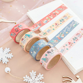 Christmas Cat and Animal Washi Tape Set (4 Rolls) a