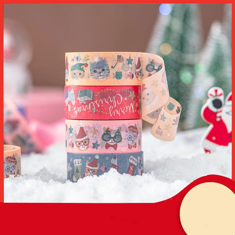 Christmas Cat and Animal Washi Tape Set (4 Rolls) b1