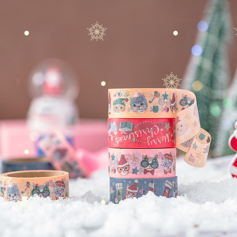 Christmas Cat and Animal Washi Tape Set (4 Rolls) b4