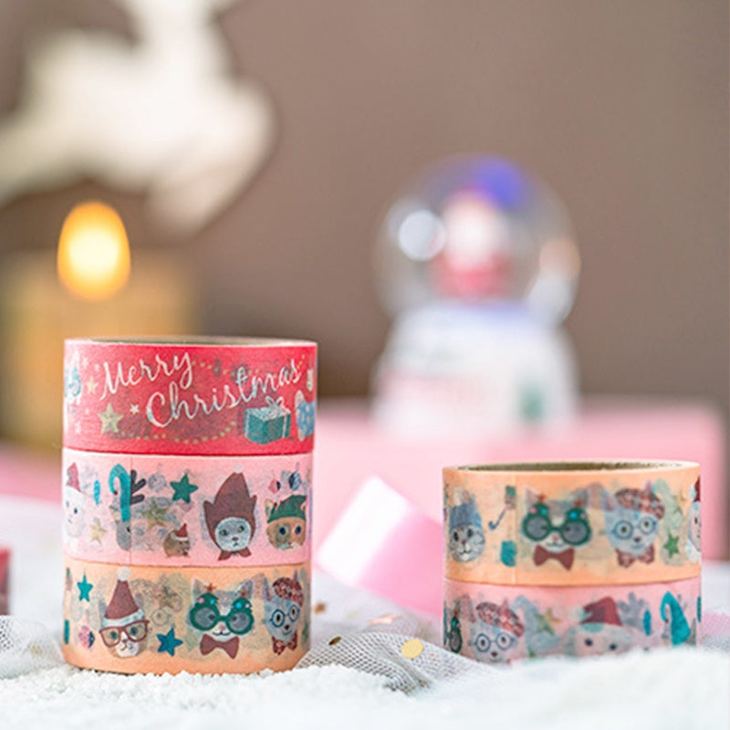 Christmas Cat and Animal Washi Tape Set (4 Rolls) b6