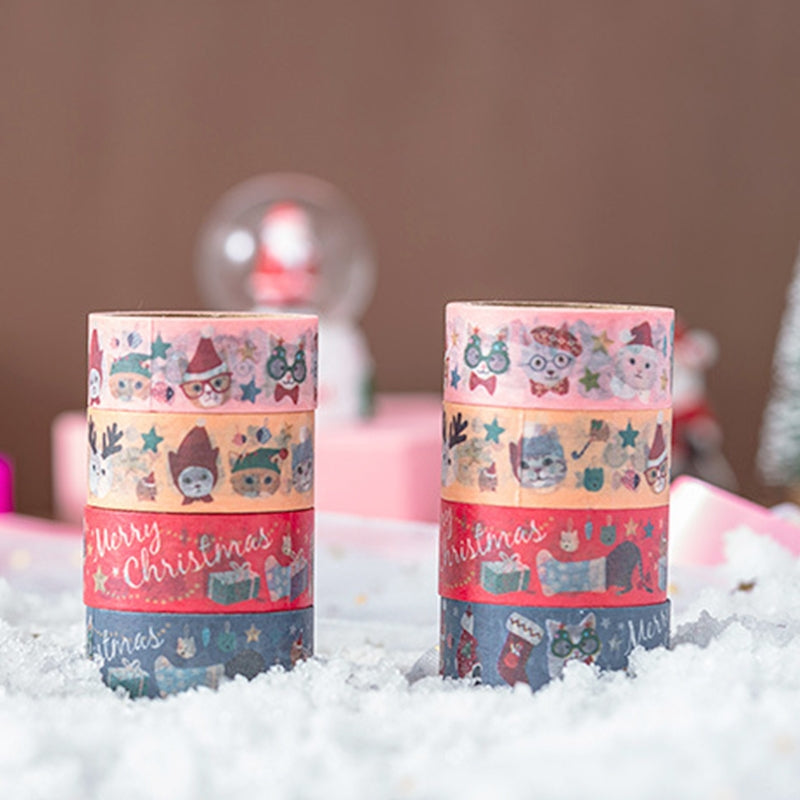 Christmas Cat and Animal Washi Tape Set (4 Rolls) b8