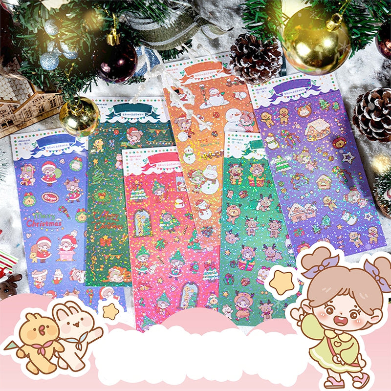 Christmas Coated Paper Sticker - Tree, Snowman, Ribbon, Reindeer, Santa Claus, Candy a