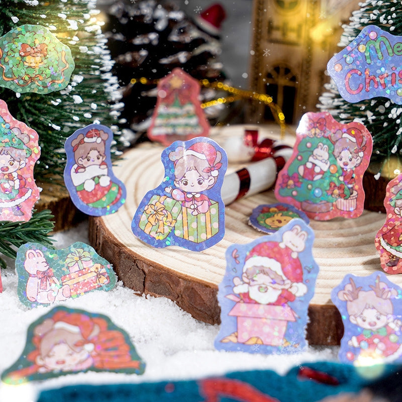 Christmas Coated Paper Sticker - Tree, Snowman, Ribbon, Reindeer, Santa Claus, Candy b1