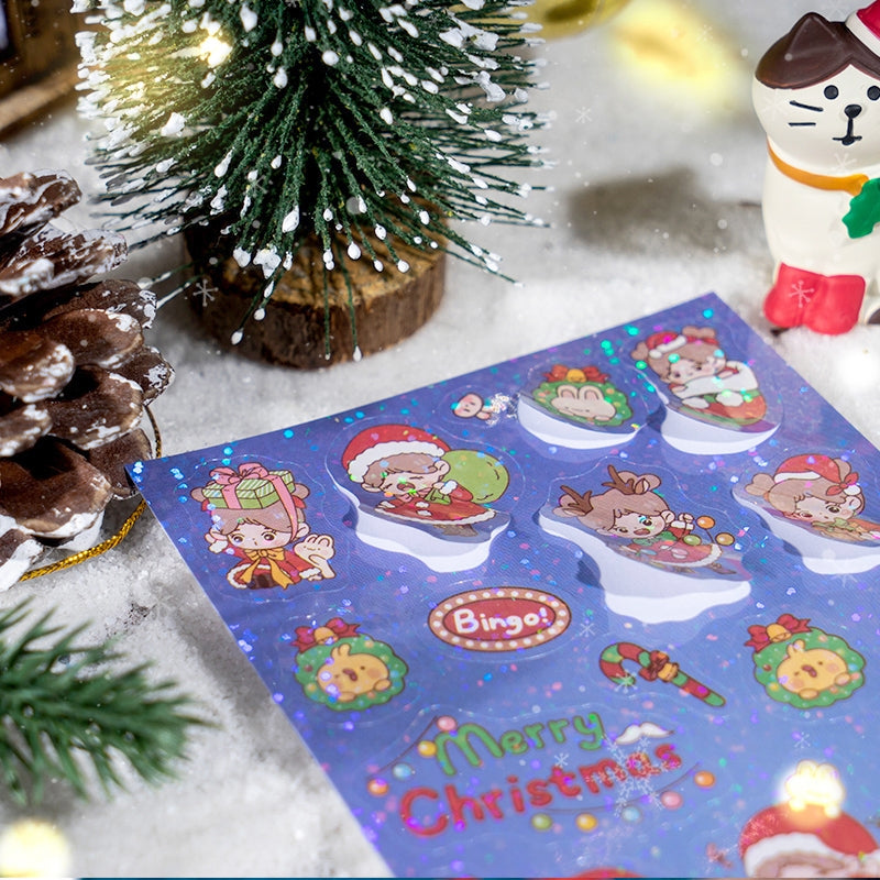 Christmas Coated Paper Sticker - Tree, Snowman, Ribbon, Reindeer, Santa Claus, Candy b2