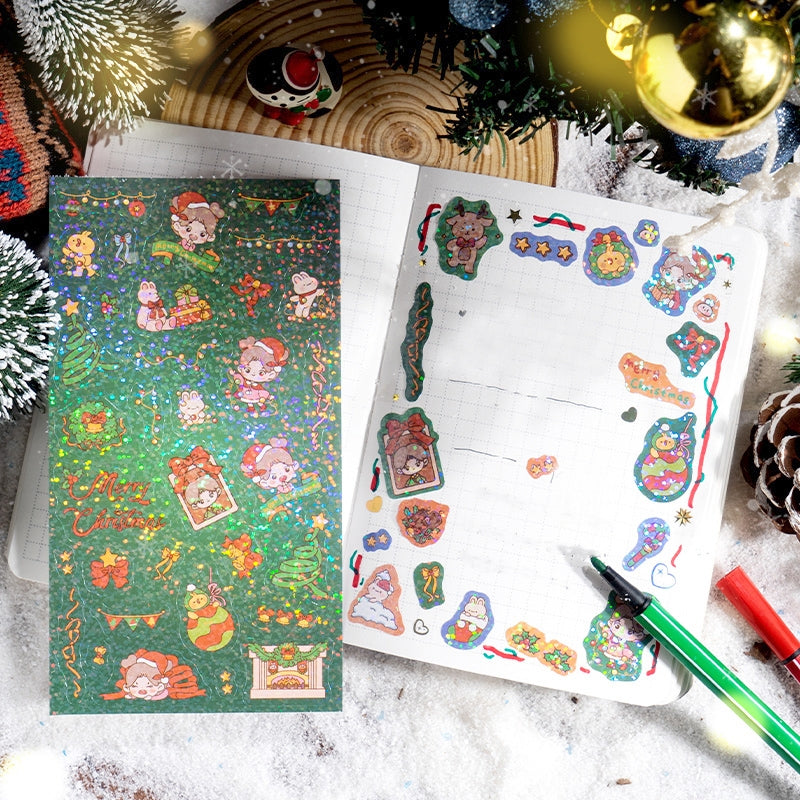 Christmas Coated Paper Sticker - Tree, Snowman, Ribbon, Reindeer, Santa Claus, Candy b4