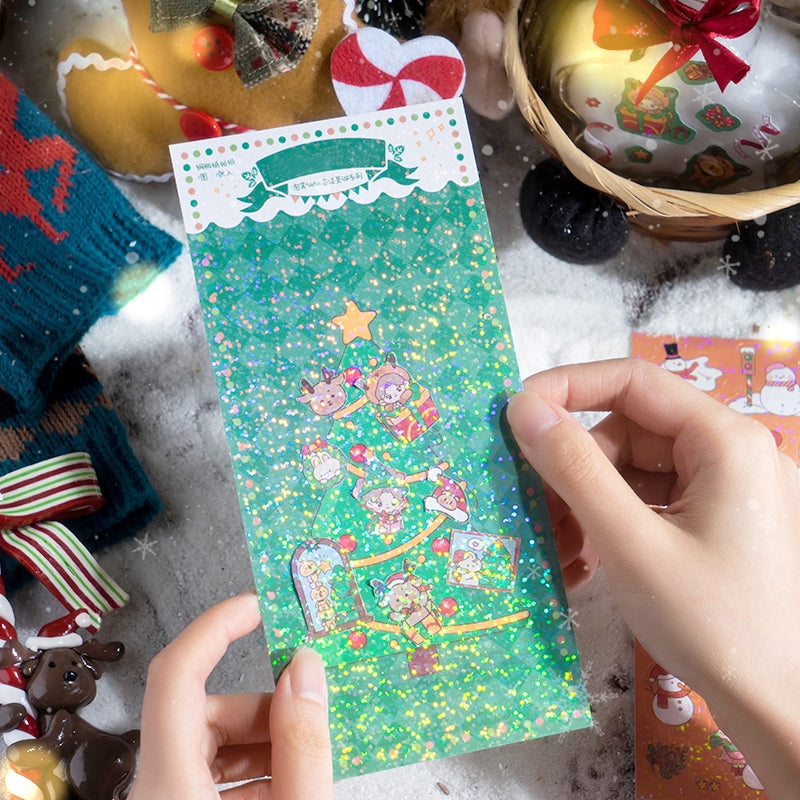 Christmas Coated Paper Sticker - Tree, Snowman, Ribbon, Reindeer, Santa Claus, Candy b6