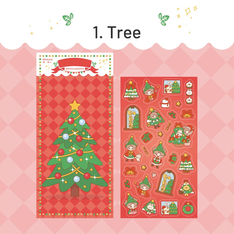 Christmas Coated Paper Sticker - Tree, Snowman, Ribbon, Reindeer, Santa Claus, Candy sku-1