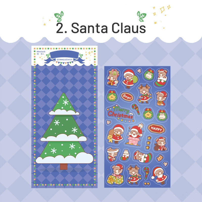 Christmas Coated Paper Sticker - Tree, Snowman, Ribbon, Reindeer, Santa Claus, Candy sku-2