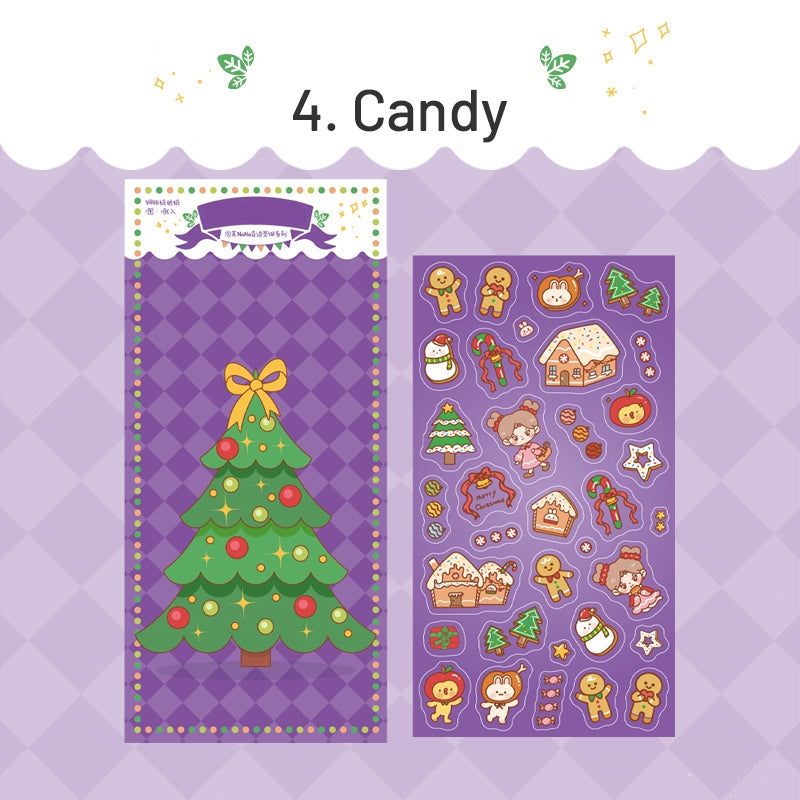 Christmas Coated Paper Sticker - Tree, Snowman, Ribbon, Reindeer, Santa Claus, Candy sku-4