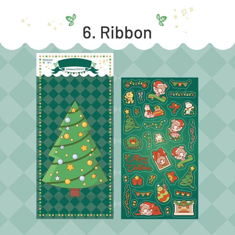 Christmas Coated Paper Sticker - Tree, Snowman, Ribbon, Reindeer, Santa Claus, Candy sku-6