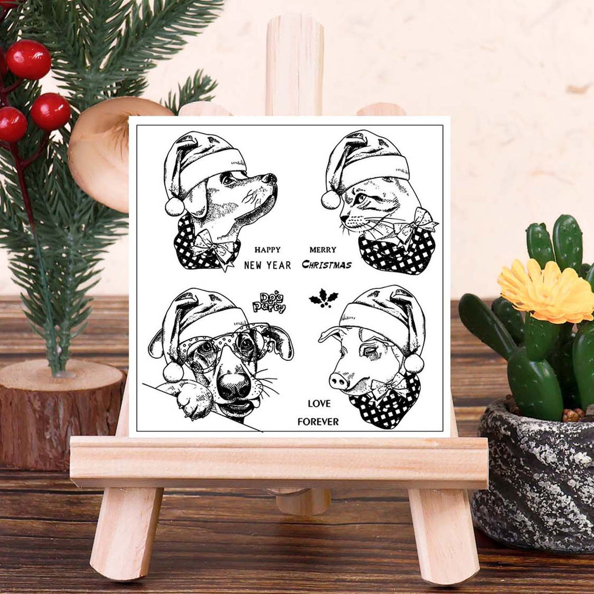 Christmas Dog and Cat B Silicone Rubber Stamps