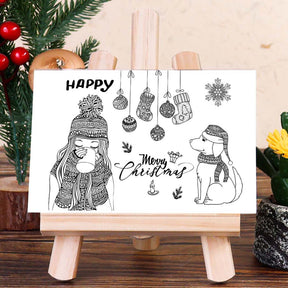 Christmas Dog and Girl Silicone Rubber Stamps