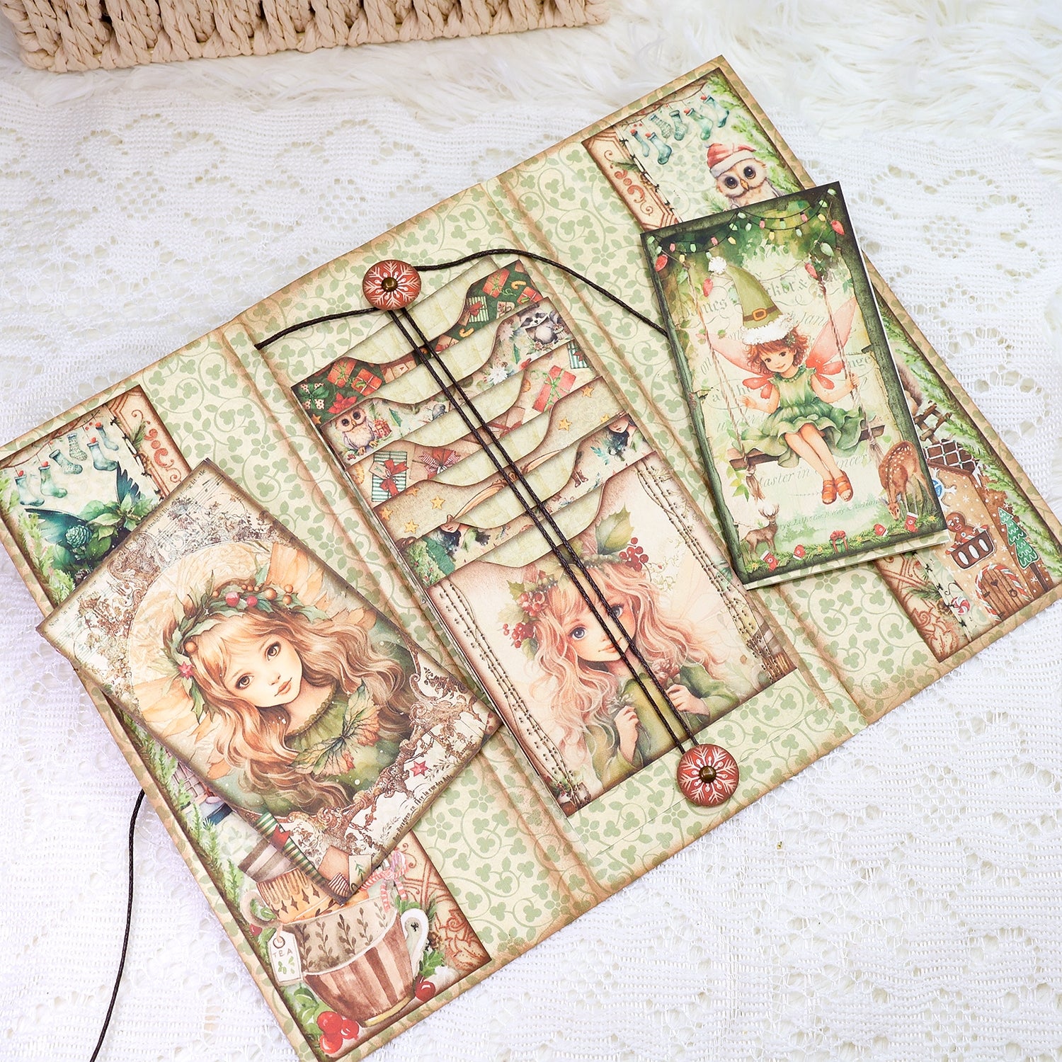 Christmas Fairies Junk Journal Trifold Booklet Folio Craft Kit Christmas Fairies Junk Journal Trifold Booklet Folio Craft Kit 001
