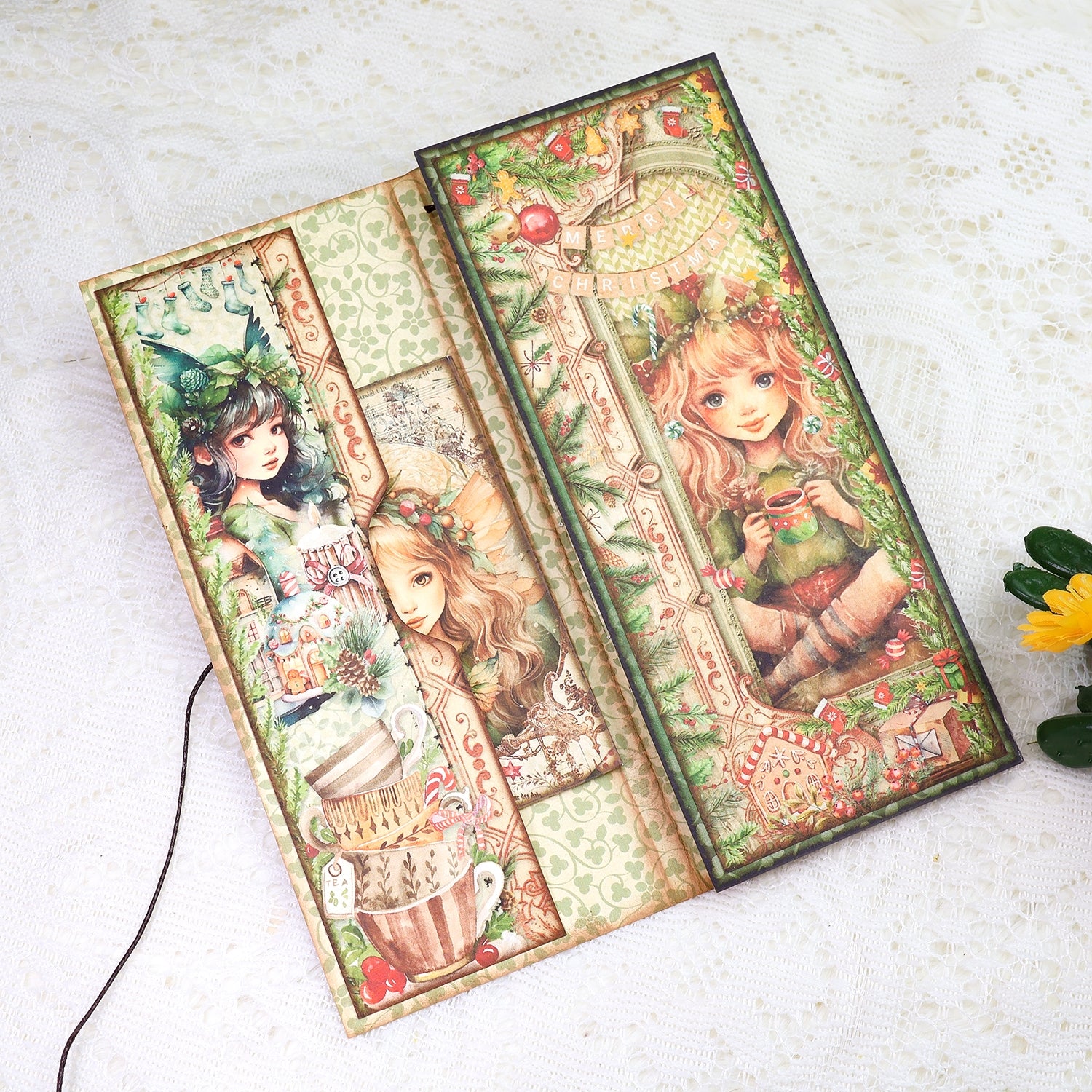 Christmas Fairies Junk Journal Trifold Booklet Folio Craft Kit Christmas Fairies Junk Journal Trifold Booklet Folio Craft Kit 005