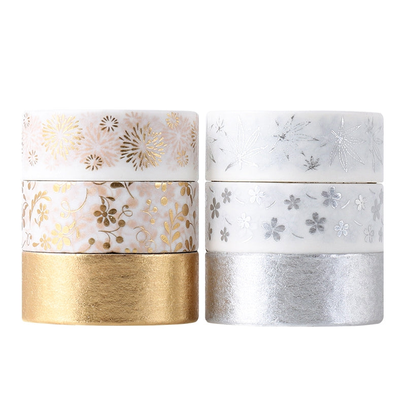 Christmas Gold and Silver Foil Basic Washi Tape Set (6 Rolls) a
