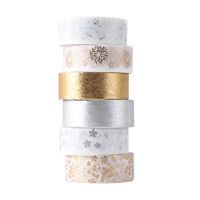 Christmas Gold and Silver Foil Basic Washi Tape Set (6 Rolls) b2