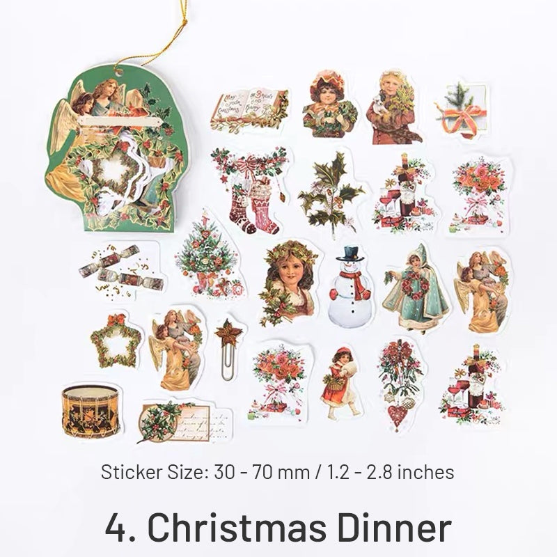 Christmas Gold Foil Coated Paper Stickers - Labels, Stamps, Wreaths, Dinner Party, Desserts, Angels sku-4