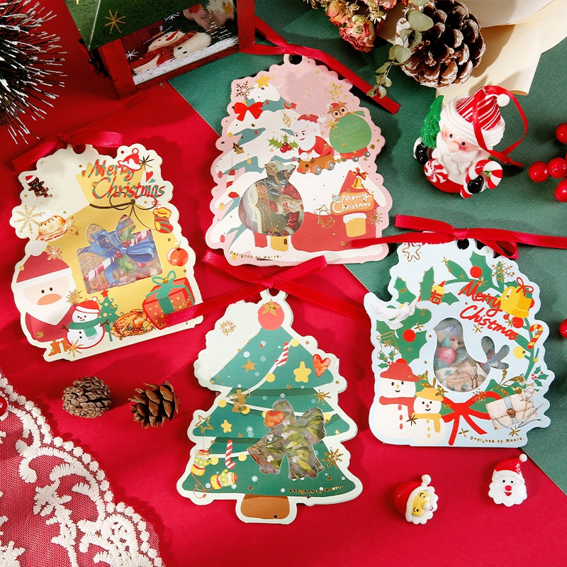 Christmas Gold Foil PET Sticker Pack - Birds, Letters, Santa Claus, Plants, Food a