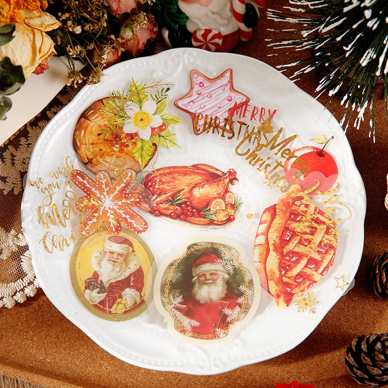 Christmas Gold Foil PET Sticker Pack - Birds, Letters, Santa Claus, Plants, Food b2