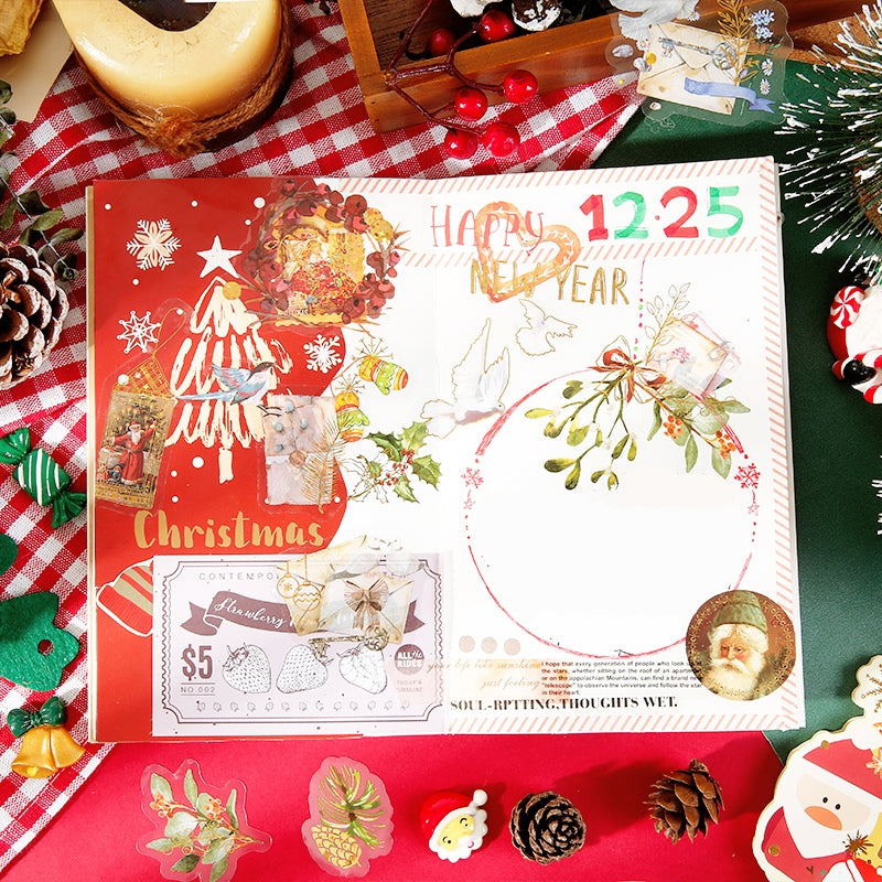 Christmas Gold Foil PET Sticker Pack - Birds, Letters, Santa Claus, Plants, Food b3