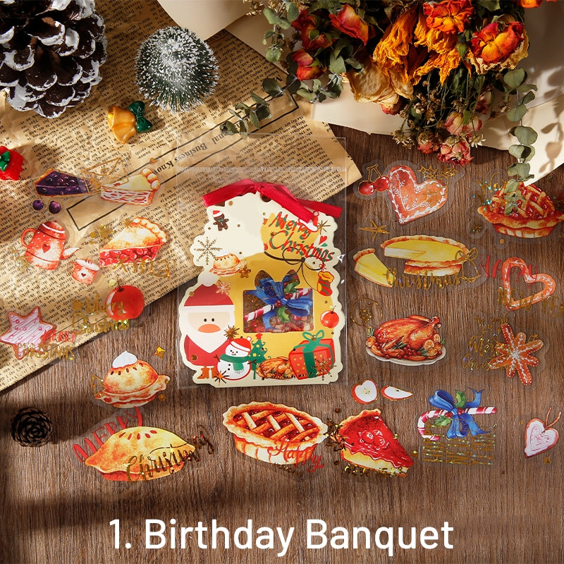 Christmas Gold Foil PET Sticker Pack - Birds, Letters, Santa Claus, Plants, Food sku-1