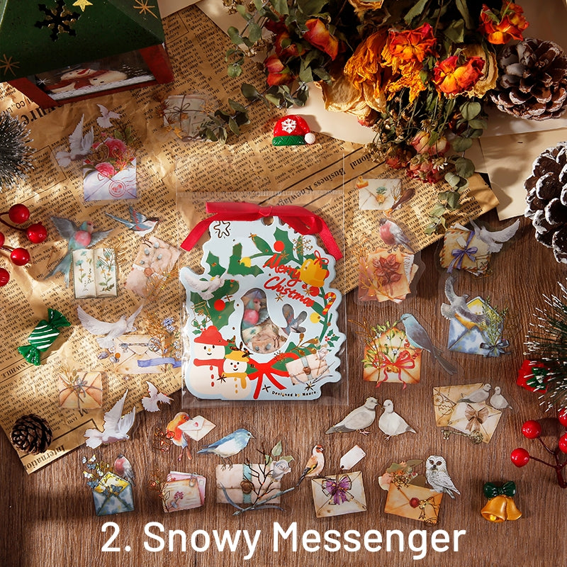 Christmas Gold Foil PET Sticker Pack - Birds, Letters, Santa Claus, Plants, Food sku-2