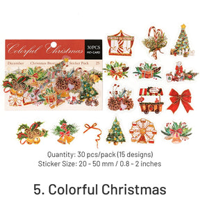 Christmas Gold Foil PET Stickers - Plants, Greetings, Wreaths, Snowmen, Animals sku-5