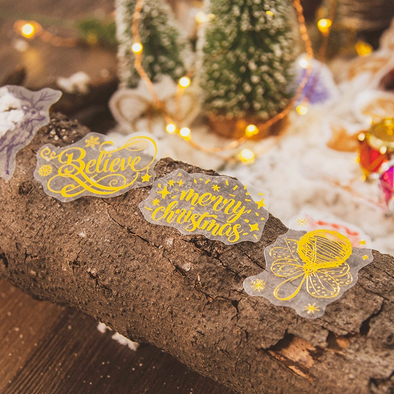 Christmas Gold Foil PET Stickers - Reindeer, Food, Gifts, Tree b1