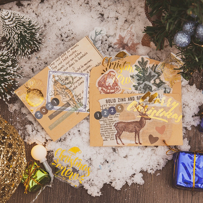 Christmas Gold Foil PET Stickers - Reindeer, Food, Gifts, Tree b6