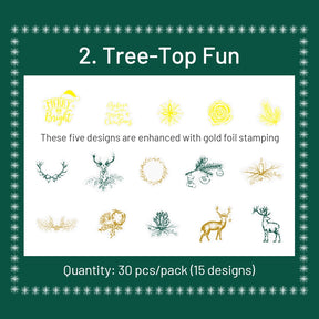 Christmas Gold Foil PET Stickers - Reindeer, Food, Gifts, Tree sku-2