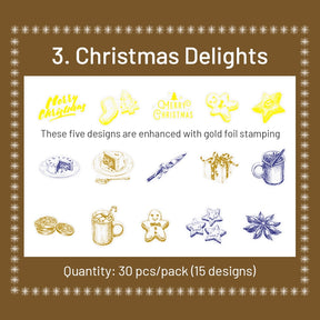 Christmas Gold Foil PET Stickers - Reindeer, Food, Gifts, Tree sku-3