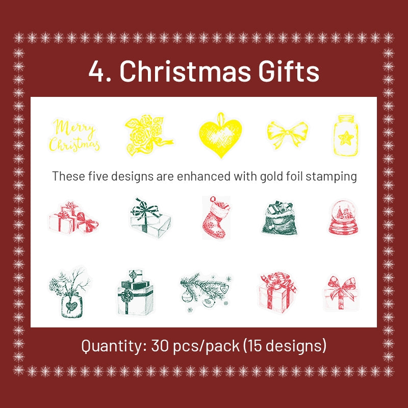 Christmas Gold Foil PET Stickers - Reindeer, Food, Gifts, Tree sku-4