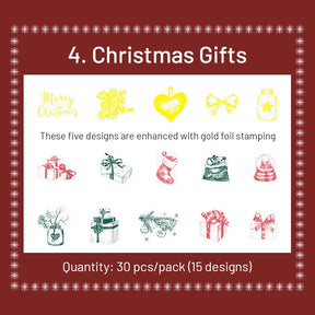 Christmas Gold Foil PET Stickers - Reindeer, Food, Gifts, Tree sku-4