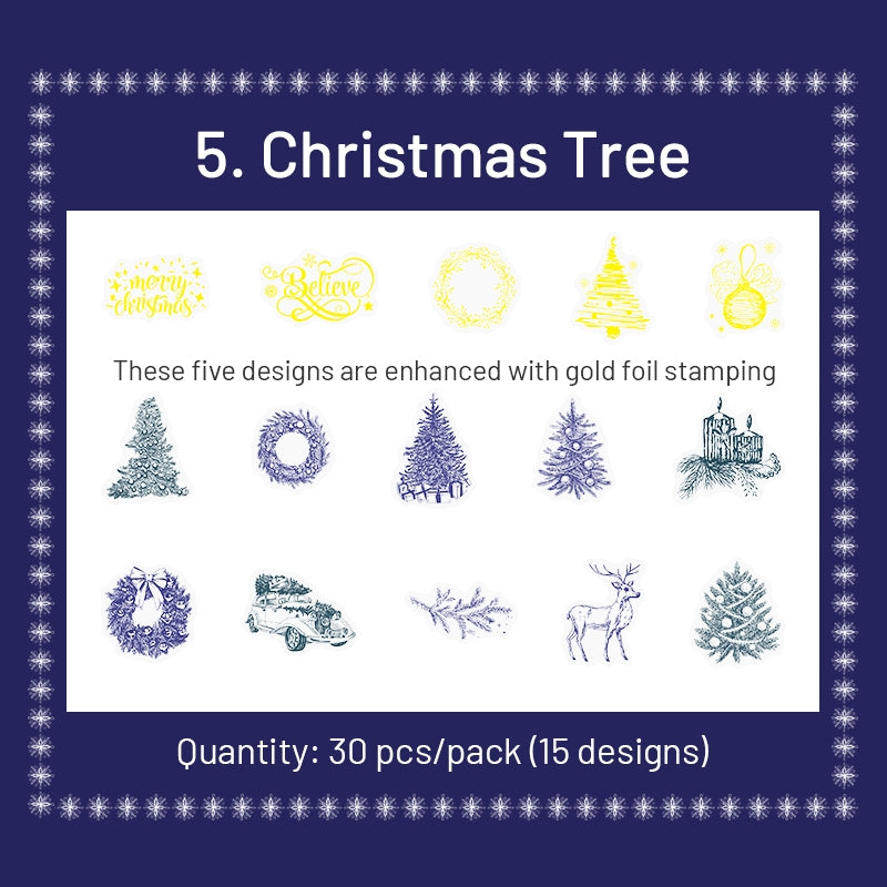 Christmas Gold Foil PET Stickers - Reindeer, Food, Gifts, Tree sku-5