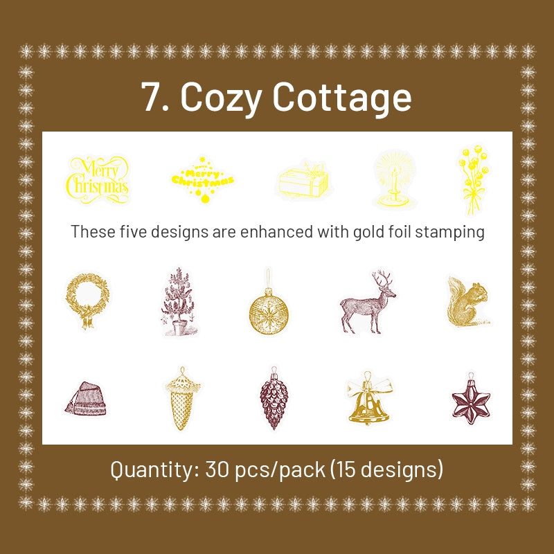 Christmas Gold Foil PET Stickers - Reindeer, Food, Gifts, Tree sku-7