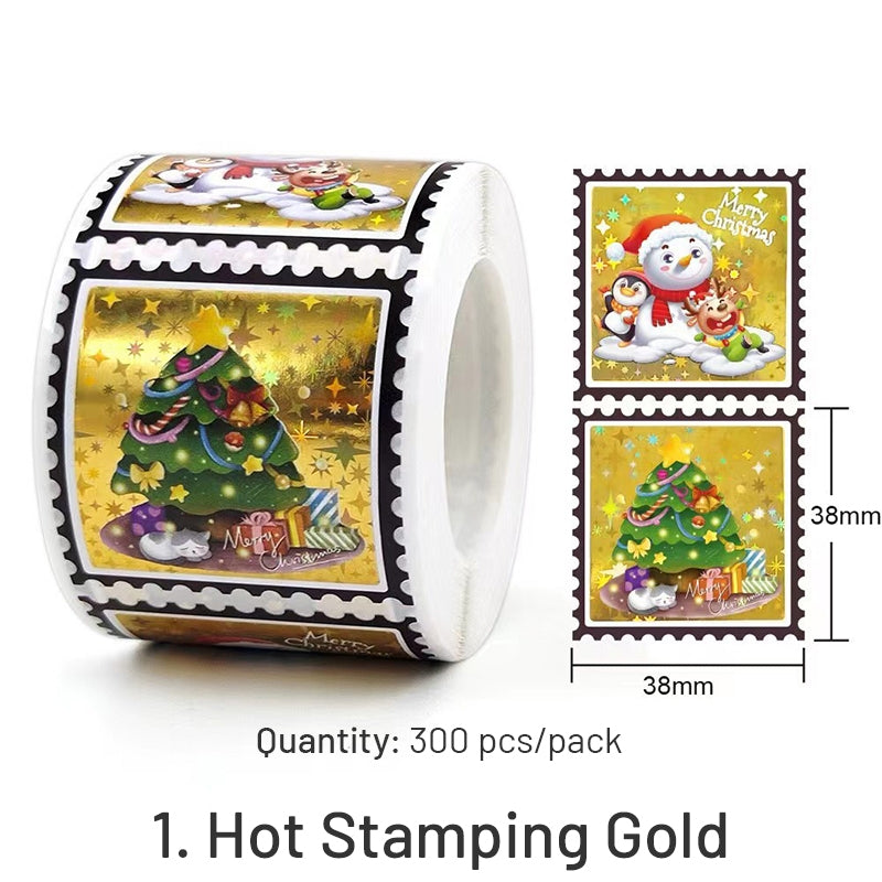 Christmas Gold Foil Roll Decorative Stickers -300 Pcs sku-1