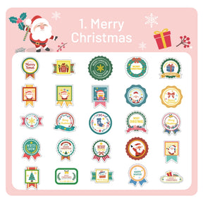 Christmas Gold Foil Seal Stickers - Tree, Wreath, Santa Claus, Poster, Greetings sku-1