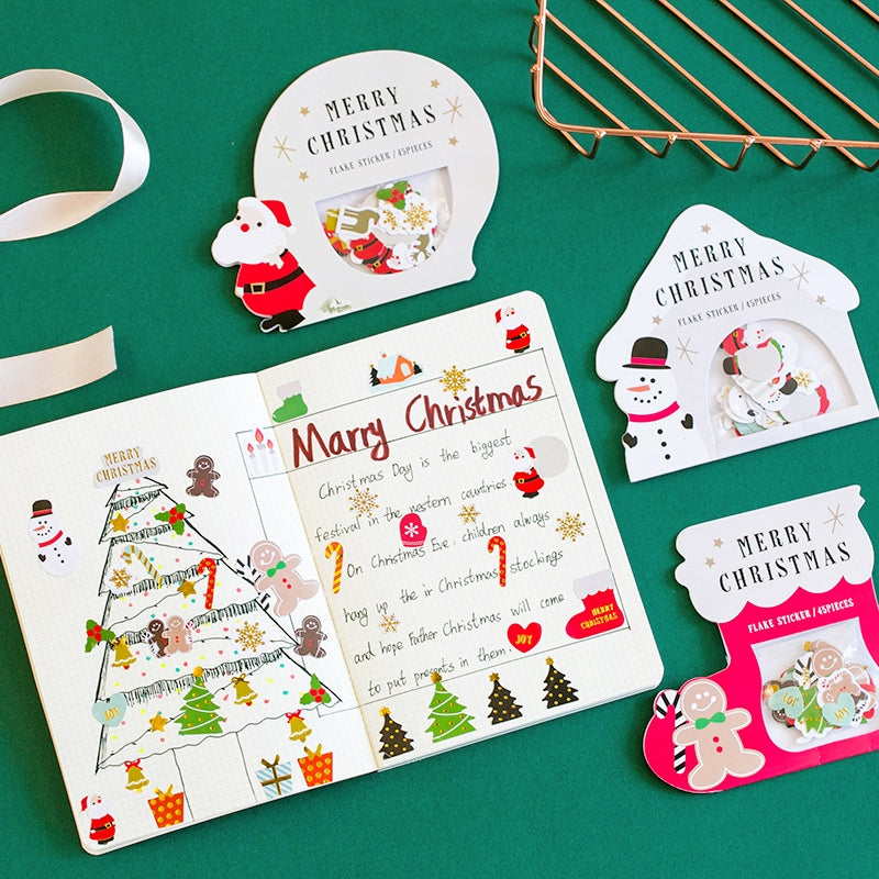 Christmas Gold Foil Stickers - Santa Claus, Gingerbread Man, Snowman a