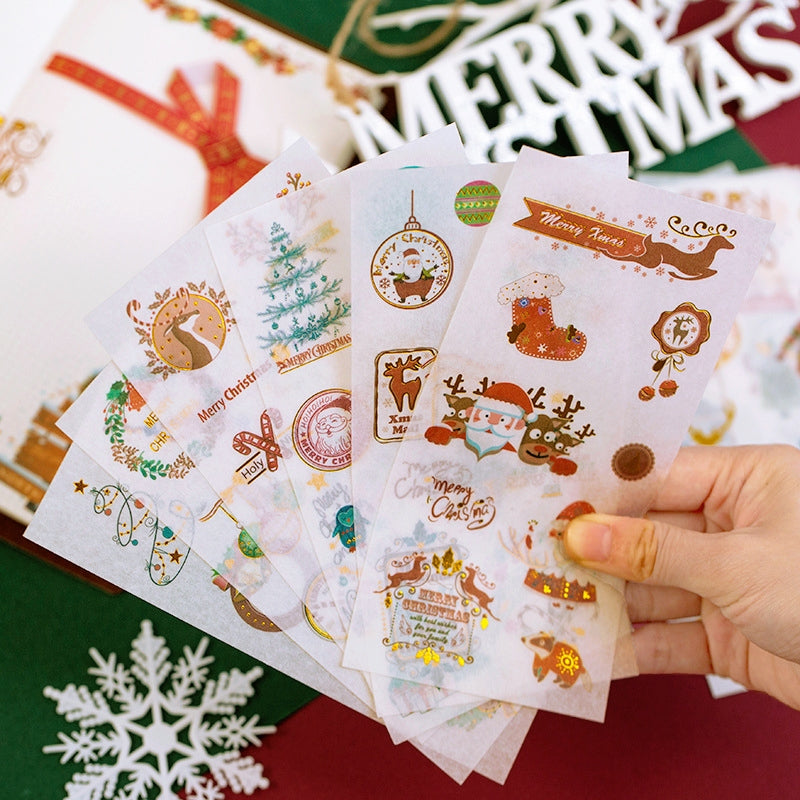 Christmas Gold Foil Washi Sticker Sheets - Trees, Santa Claus b1