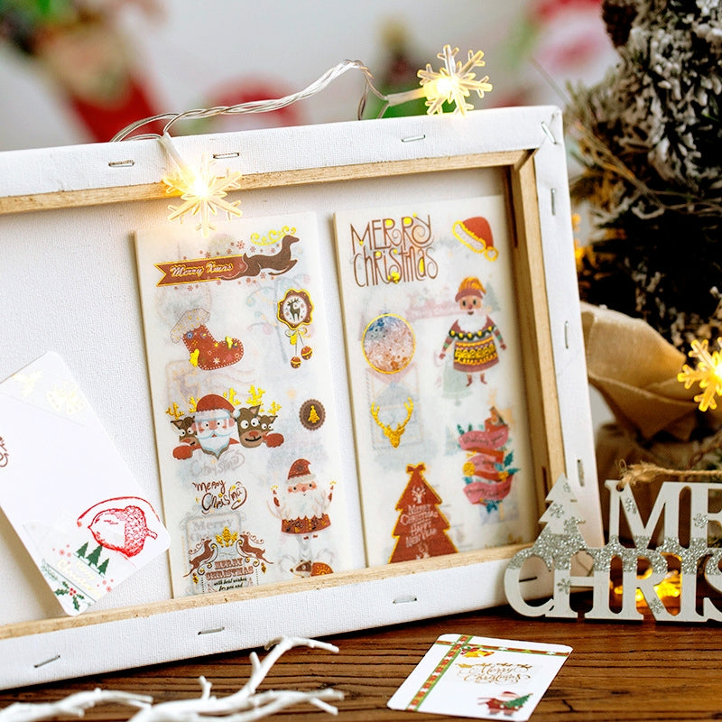 Christmas Gold Foil Washi Sticker Sheets - Trees, Santa Claus b