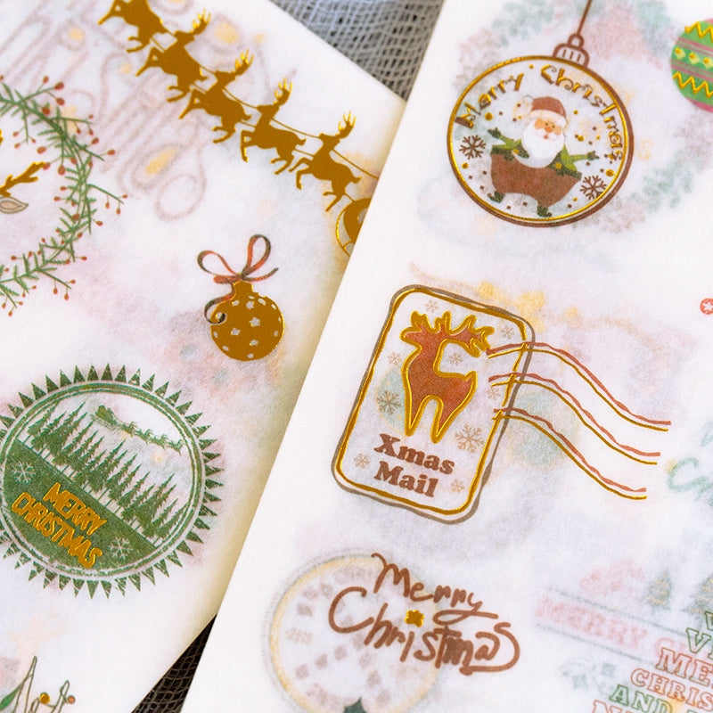 Christmas Gold Foil Washi Sticker Sheets - Trees, Santa Claus c
