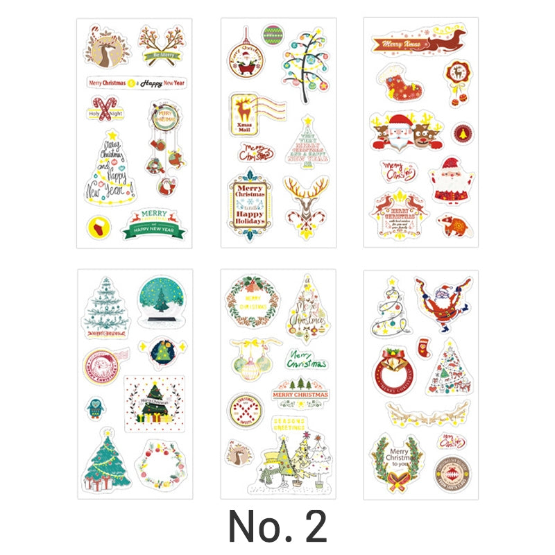 Christmas Gold Foil Washi Sticker Sheets - Trees, Santa Claus sku-2